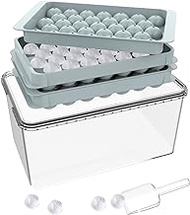 Idosf Round Ice Cube Tray with Lid &amp; Bin for Mini Fridge, Space-Saving Ice Trays for Freezer, 66 x 0.8IN Sphere Ice Cube Mold Making, 2 Pack Circle Ice Makers with Ice Buckets &amp; Scoop