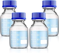 Patelai 4 Pieces 100 ml Glass Round Media Storage Bottles Storage Glass Bottles Borosilicate Media G