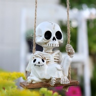 Halloween Skeleton & Cat Swing Ornament Gothic Art Piece Kitten and Skeleton cho Home Office & Party