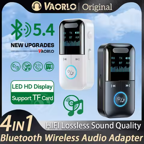 4 IN 1 Bluetooth 5.4 Audio Transmitter Receiver 3.5mm AUX RCA TF Card Play Stereo LED Display Wirele