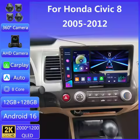 Android 16 Car radio For Honda Civic 8th 2005-2011 Carplay Android auto Qualcomm Car stereo Multimed