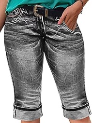 Denim Short for Women Cuffed Hem Low Rise Bermuda Denim Shorts Raw Hem Denim Bermuda Shorts 2024 Tre