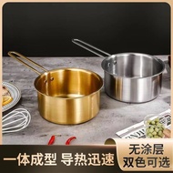 Small milk pot and flat pot Korean Style Instant Noodle pot Dormitory Hot pot Stainless Steel Golden Soup pot Household Gas Induction Cooker Multifunctional Noodle Cooking pot 3.25