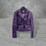 深紫黑配色 蛇紋 絨布 口袋 微彈性 合身 輕薄 外套 OPME22