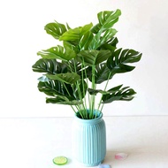 ⚘Rco 1 ช่อดอกไม้ประดิษฐ์พลาสติกMonsteraใบสีเขียวพืชHome Hotel Cafe Decor
