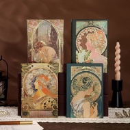 Buku Nota Seni I4CF - Buku Nota & Diary Art Nouveau Eropah Retro Warna Penuh Ilustrasi Mucha, Kulit 