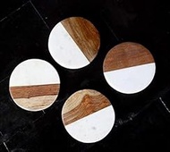 Organic Home Natural White Marble and Wood Round Coaster Set (Set of 4) Coasters | Kitchen &amp; Dining, Table Décor and Gifting|