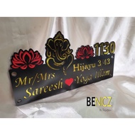 Ganesha House number Plate /Rumah nombor plat Stainless Steel Black And silver and gold