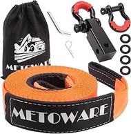 METOWARE Heavy Duty Tow Strap Recovery Kit - 3" x 30ft(35,000lbs) Tree Saver Winch Strap + 3/4" D Ri