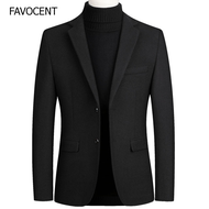 FAVOCENT สูทผู้ชายชายหนึ่งชิ้น Blazer Top ผสมผ้าขนสัตว์ชุดลำลองเสื้อทึบปุ่มสองปุ่ม