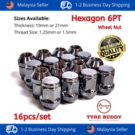 Hexagon Sport Rim Wheel Nut (19MM/ 21MM) (M12 x 1.5 / M12 x 1.25MM) Nat kereta Sport Rim Nat Besi Ra