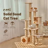 Osti Luxury Dual Space Capsule Pine Wood Cat Tree for Multiple Cats All In One Modern Wooden Cat Castle Tower Solid Wood Activity Center with House Scratching Post &amp; Space Capsule