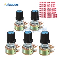 5sets B1K B2K B5K B10K B20K B50K B100K B500K 6Pin Shaft 15MM WH148 Potentiometer 1K 2K 5K 10K 20K 50