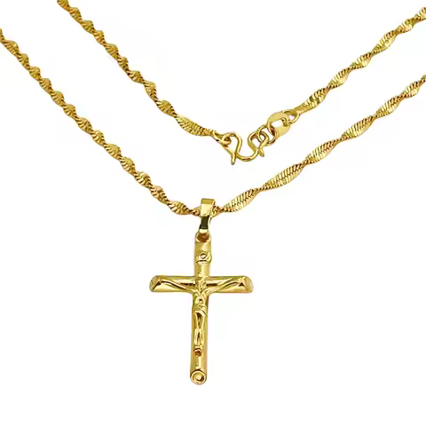 Luxury 24K 9999 Pure Gold real gold Women's Cross Pendant Necklace