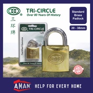 TRI-CIRCLE Brass Padlock Standard Shackle Short Shackle Brass Lock Door Lock Pintu Kunci Mangga 20mm 25mm 32mm 38mm 锁头