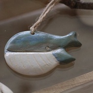 純手捏可愛小藍鯨鯨魚陶瓷掛飾/吊飾