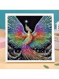 5d圓形鑽石畫套裝,美麗而個性化的動物和鳥類翱翔於五彩斑斕的火鳳凰繡花馬賽克藝術圖案中,家居裝飾佳品