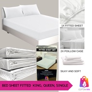 Fitted Bedsheet Plain WhiteColor/Cadar Warna Putih /Katil Tilam Putih /Single Bedsheet /Queen Bedshe