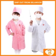 Bebby Home Doctor Nurse Uniform Costume Pretend Play Cosplay Costume White Pink Uniform Baju Doktor Budak Kanak Kanak Mainan