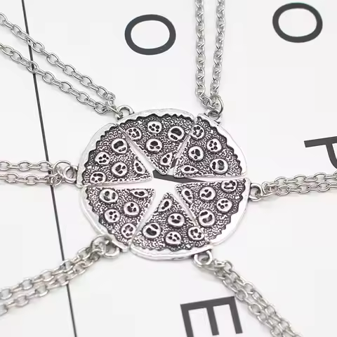 New 6 Pcs/Set Gothic Skull Pizza Slice Necklace For Best Friends Cool Vintage Choker Friendship Fore