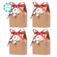 Christmas Candy Box Christmas Kraft Paper Snowflake Paper Bag Cookie Candy Bag Christmas Card Boxes Gift Bag (24Pcs)