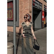 Thin tanktop sweater + vintage denim skirt for fall Choose Me KLP