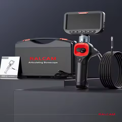 RALCAM Two-Way 360° Articulating Borescope 5 inch Screen,6.5mm Steerable Probe Inspection Camera 6+1