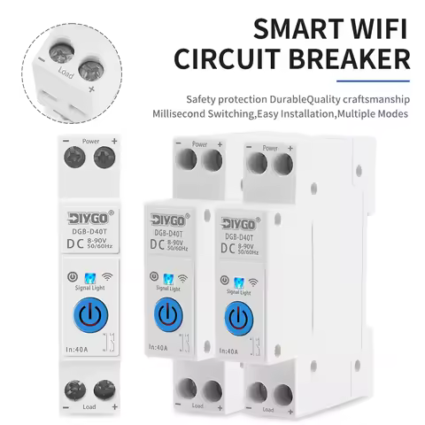 Smart WIFI Circuit Breaker 40A 8-90VDC Smartlife/TUYA App Loop Timer Relay Status Switch Remote Cont