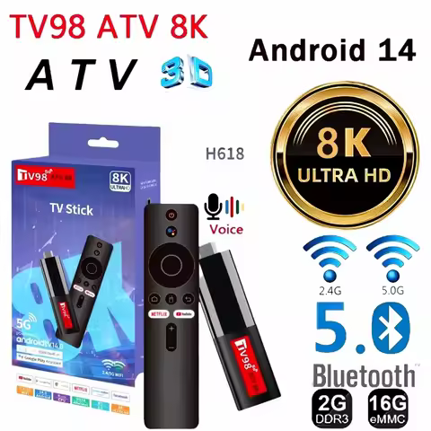 Mini TV Stick TV98 ATV Android 14 H618 2.4G 5G Wifi Support OTA 8K Media Player TV Receiver BT5.0 2G