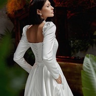 緞面婚紗 緊身胸衣 新娘禮服 帶腰帶的經典婚紗
