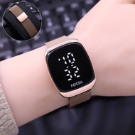 Jam Tangan Fossil LED Touch Fashion Wanita Strap Rantai Magnet Pasir Stainless Luxury Digital COD Be