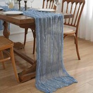 1pc Blue-Grey Cheesecloth Table Runner, 35 X 120 In / 90 X 300 Cm, 35 X 70 In / 90 X 180 Cm, 35 X 15