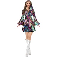 ali9Women Hippie Dress With Headband 60s 70s Peace Love Costume Long sleeve Printing Disco Hippie Dr