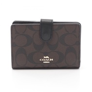 【二手，A級】COACH)經典斜紋ブラウンL 型拉鍊雙折錢包 女士款