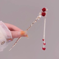 Hanfu Hair Accessories Chinese Classical Rose Flower Hair Accessories Tassel Hairpin Hanfu Headdress Plate Hairpin
