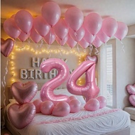 Pink & Silver Balloon Garland Birthday Set, Includes 40inch Foil Number Balloons, Pink Rose Petals, 