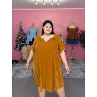 Velvet V-Neck Dress Large Size Bust 58-66 Inches (P19)