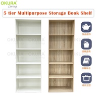 OKURA 5 Tier Multipurpose Bookcase Cabinet Organizer Storage Shelves Rack Book Shelf Rak Serbaguna 5 Tingkat