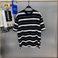 Men's Wear Black White Fashion Striped T-Shirt Wide Version Loose Simple Korean Short-Sleeved Couple