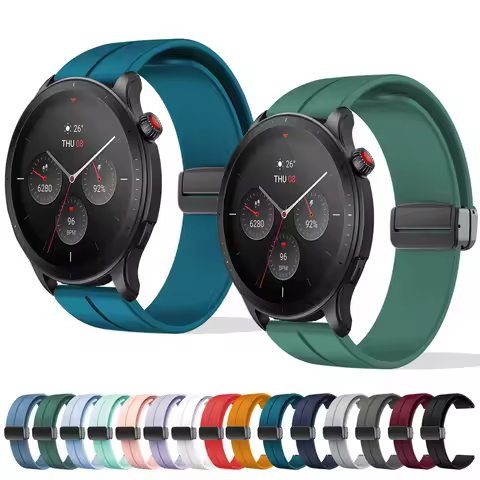 22mm Silicone Magnetic Folding Buckle Replace Strap for Amazfit GTR 4 BIP 5 Balance 46mm Bracelet fo