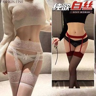 Red Edge Black Silk Stockings - Over-the-Knee Lace Suspenders