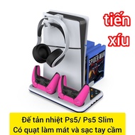 Ps5 / PS5 Slim game Console stand With Cooling Fan, PS5 Controller Charger PS5 / PS5 Slim stand charging stand