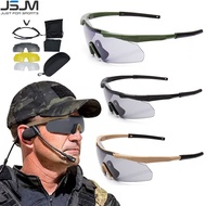 JSJM ทหารยุทธวิธี CS Airsoft Windproof แว่นตา HD 3 Motocross รถจักรยานยนต์ปีนเขาปลอดภัยแว่นตา
