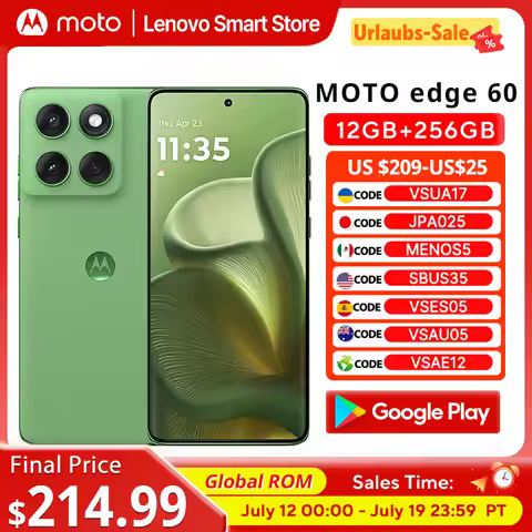 Original Motorola MOTO edge 60 Smartphone 5G Global ROM 6.7‘’ 1.5K 120Hz pOLED Display IP68 MediaTek