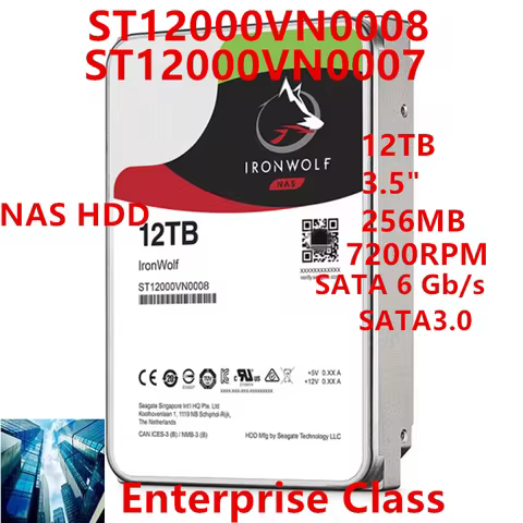 New Original HDD For Seagate 12TB SATA 256MB 3.5" 7200RPM NAS Hard Drive For ST12000VN0008 ST12000VN
