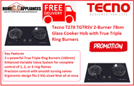 TECNO T 278TGTRSV Tecno 2-Burner 78cm Glass Cooker Hob with True Triple Ring Burners / FREE EXPRESS DELIVERY