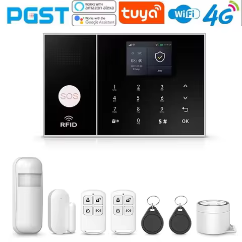 PGST Black PG108 Tuya Smart Home Alarm System 4G Wireless Security Alexa Google WIFI Compatible 433M
