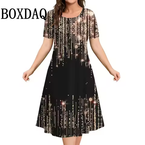 Tie Dye Gradient 3D Print Womens Dress Summer Plus Size Short Sleeve O-Neck Loose A-Line Dress Casua