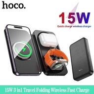 HOCO CQ13 15W Magnetic Wireless Charger 3 in 1 Travel Folding Wireless Fast Charger Dock Portable  W