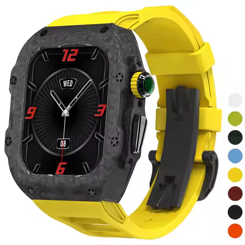 Carbon Fiber Modification Kit For Apple Watch Case Strap 11 10 42 46 Fluororubber RM Sports Band For